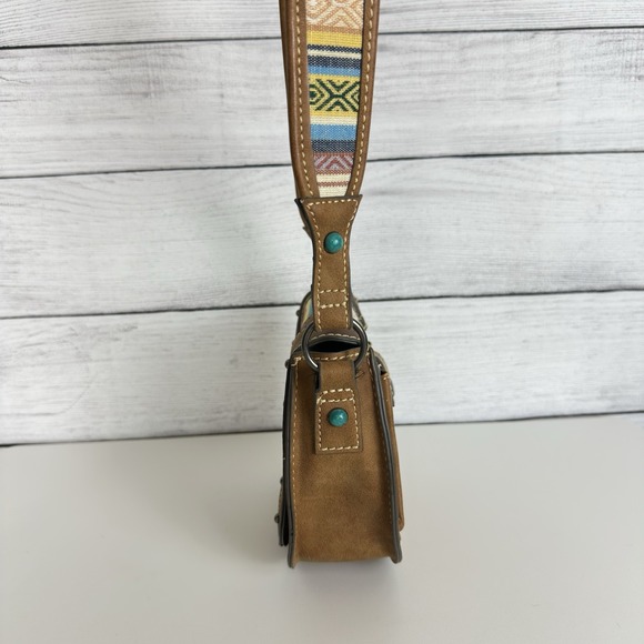 Tony Lama Woven Accent Colorful‎ SaddleBag Leather Southwestern Crossbody Purse - Picture 4 of 12
